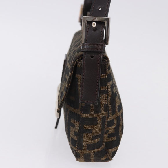 FENDI Zucca Canvas Mamma Baguette Shoulder Bag Brown Black Auth 200533V