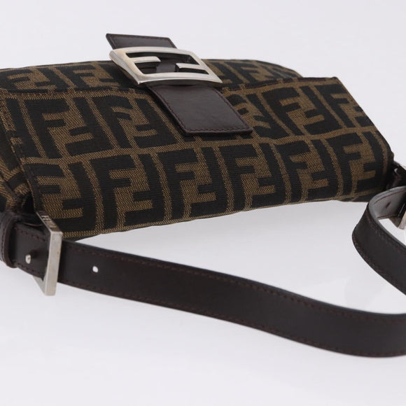 FENDI Zucca Canvas Mamma Baguette Shoulder Bag Brown Black Auth 200533V