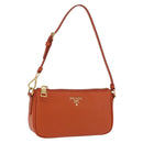 PRADA Accessory Pouch Saffiano leather Orange Gold Auth 200537V-1
