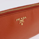 PRADA Accessory Pouch Saffiano leather Orange Gold Auth 200537V-19