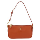 PRADA Accessory Pouch Saffiano leather Orange Gold Auth 200537V-13