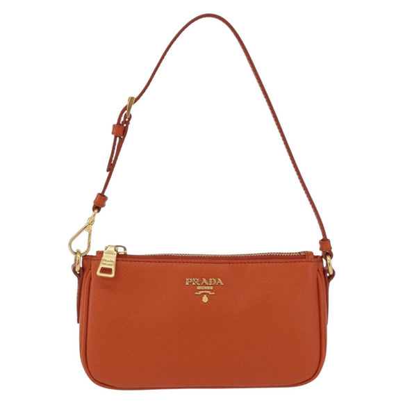 PRADA Accessory Pouch Saffiano leather Orange Gold Auth 200537V