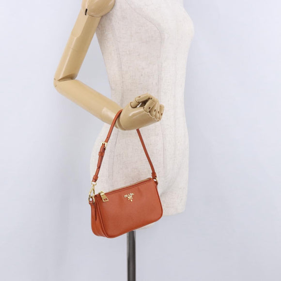 PRADA Accessory Pouch Saffiano leather Orange Gold Auth 200537V