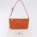 PRADA Accessory Pouch Saffiano leather Orange Gold Auth 200537V-12