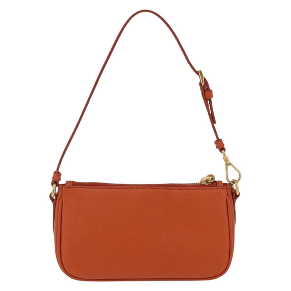 PRADA Accessory Pouch Saffiano leather Orange Gold Auth 200537V