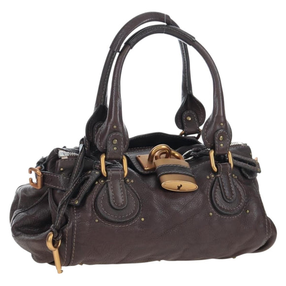 Chloe Paddington Hand Bag Leather Brown Gold Silver Auth 200539V