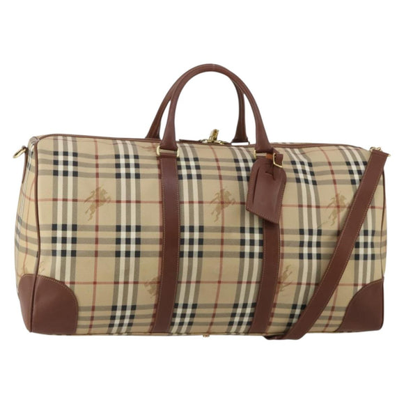 Burberrys Nova Check Boston Bag PVC 2way Beige Gold Auth 200540V