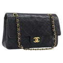 CHANEL Chain Matelasse 25 Shoulder Bag Lamb Skin Black Gold CC Auth 200542SAM-1