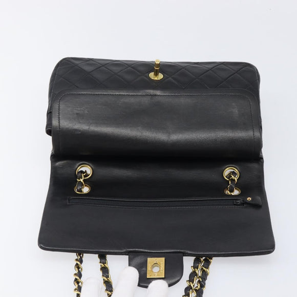 CHANEL Chain Matelasse 25 Shoulder Bag Lamb Skin Black Gold CC Auth 200542SAM
