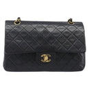 CHANEL Chain Matelasse 25 Shoulder Bag Lamb Skin Black Gold CC Auth 200542SAM-2