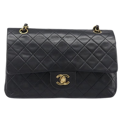 CHANEL Chain Matelasse 25 Shoulder Bag Lamb Skin Black Gold CC Auth 200542SAM - 0