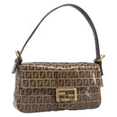 FENDI Zucchino Canvas Mamma Baguette Bag Coated Canvas Beige Gold Auth 200545V-1