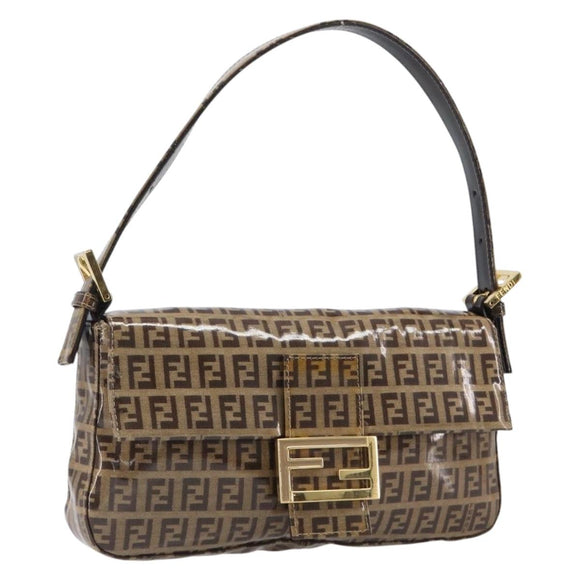 FENDI Zucchino Canvas Mamma Baguette Bag Coated Canvas Beige Gold Auth 200545V