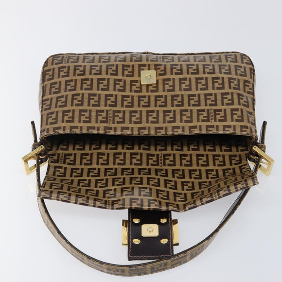 FENDI Zucchino Canvas Mamma Baguette Bag Coated Canvas Beige Gold Auth 200545V