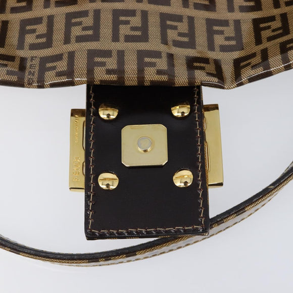 FENDI Zucchino Canvas Mamma Baguette Bag Coated Canvas Beige Gold Auth 200545V