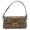 FENDI Zucchino Canvas Mamma Baguette Bag Coated Canvas Beige Gold Auth 200545V-13