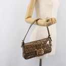 FENDI Zucchino Canvas Mamma Baguette Bag Coated Canvas Beige Gold Auth 200545V-26