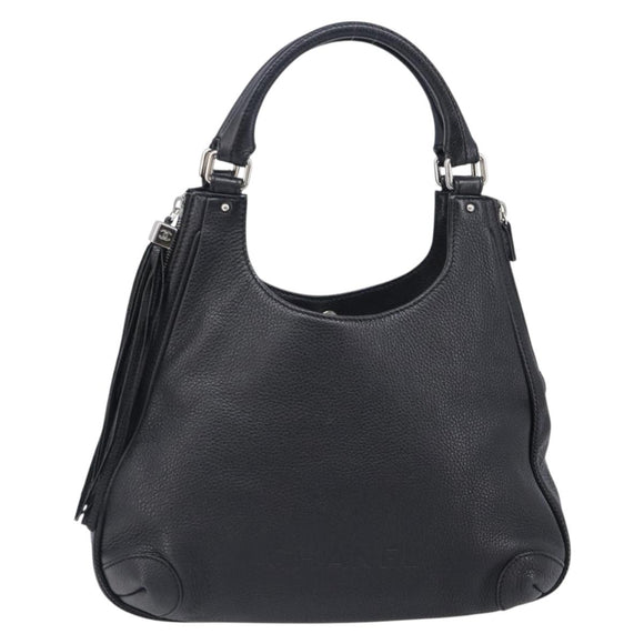CHANEL Shoulder Bag Leather Black Silver CC Auth 200547A