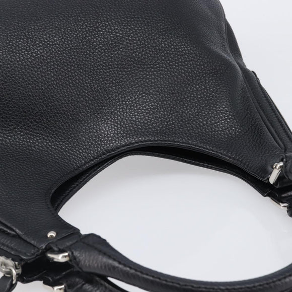 CHANEL Shoulder Bag Leather Black Silver CC Auth 200547A