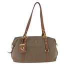 PRADA Tote Bag Canvas Jacquard Beige Gold Auth 200549M-13