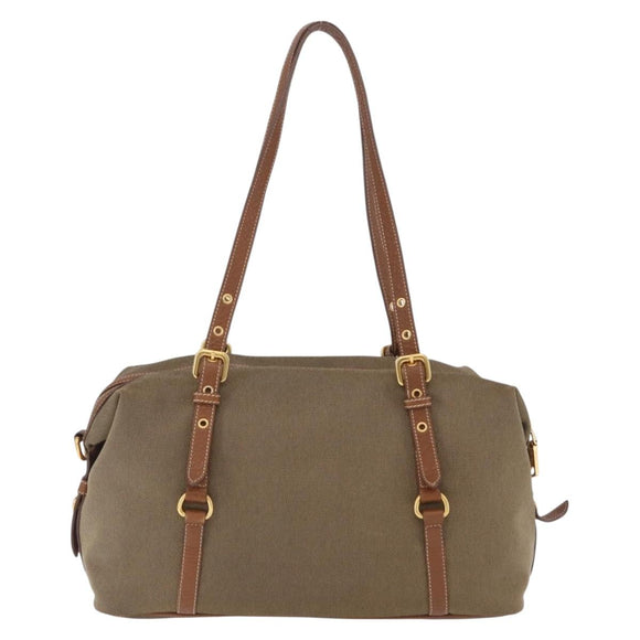 PRADA Tote Bag Canvas Jacquard Beige Gold Auth 200549M