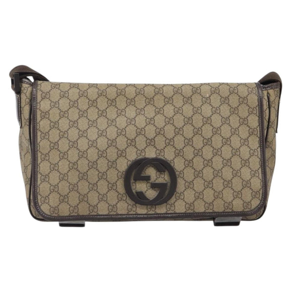 GUCCI GG Supreme Shoulder Bag PVC Beige Silver 223661 Auth 200553