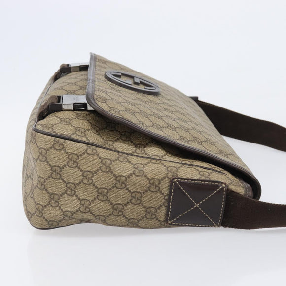GUCCI GG Supreme Shoulder Bag PVC Beige Silver 223661 Auth 200553