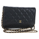 CHANEL Matelasse Chain Shoulder Wallet Caviar Skin Black Gold CC Auth 200576SM-1