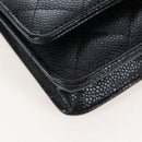 CHANEL Matelasse Chain Shoulder Wallet Caviar Skin Black Gold CC Auth 200576SM-11