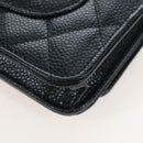 CHANEL Matelasse Chain Shoulder Wallet Caviar Skin Black Gold CC Auth 200576SM-14