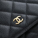 CHANEL Matelasse Chain Shoulder Wallet Caviar Skin Black Gold CC Auth 200576SM-15