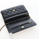 CHANEL Matelasse Chain Shoulder Wallet Caviar Skin Black Gold CC Auth 200576SM-16