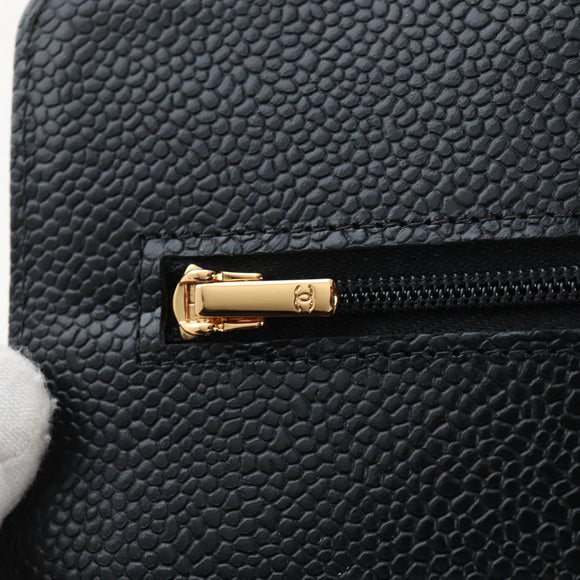 CHANEL Matelasse Chain Shoulder Wallet Caviar Skin Black Gold CC Auth 200576SM