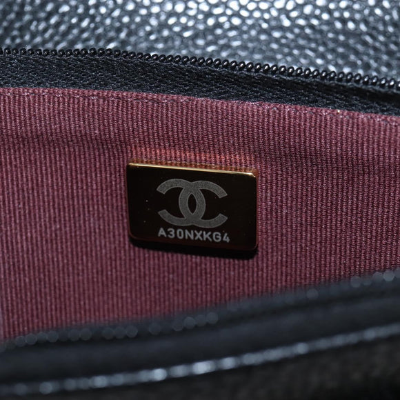 CHANEL Matelasse Chain Shoulder Wallet Caviar Skin Black Gold CC Auth 200576SM