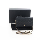 CHANEL Matelasse Chain Shoulder Wallet Caviar Skin Black Gold CC Auth 200576SM-28