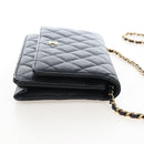 CHANEL Matelasse Chain Shoulder Wallet Caviar Skin Black Gold CC Auth 200576SM-5