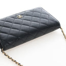 CHANEL Matelasse Chain Shoulder Wallet Caviar Skin Black Gold CC Auth 200576SM-6