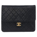 CHANEL Matelasse Chain Shoulder Bag Lamb Skin Navy Gold CC Auth 200577V-2