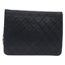 CHANEL Matelasse Chain Shoulder Bag Lamb Skin Navy Gold CC Auth 200577V-3
