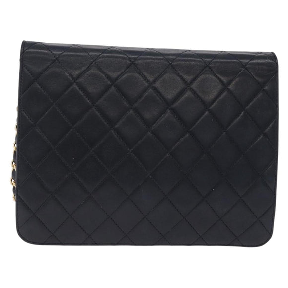 CHANEL Matelasse Chain Shoulder Bag Lamb Skin Navy Gold CC Auth 200577V