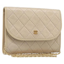 CHANEL Matelasse Chain Shoulder Bag Lamb Skin Beige Gold CC Auth 200578V-1