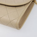 CHANEL Matelasse Chain Shoulder Bag Lamb Skin Beige Gold CC Auth 200578V-11