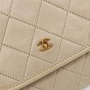 CHANEL Matelasse Chain Shoulder Bag Lamb Skin Beige Gold CC Auth 200578V-15