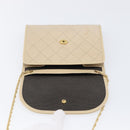 CHANEL Matelasse Chain Shoulder Bag Lamb Skin Beige Gold CC Auth 200578V-16
