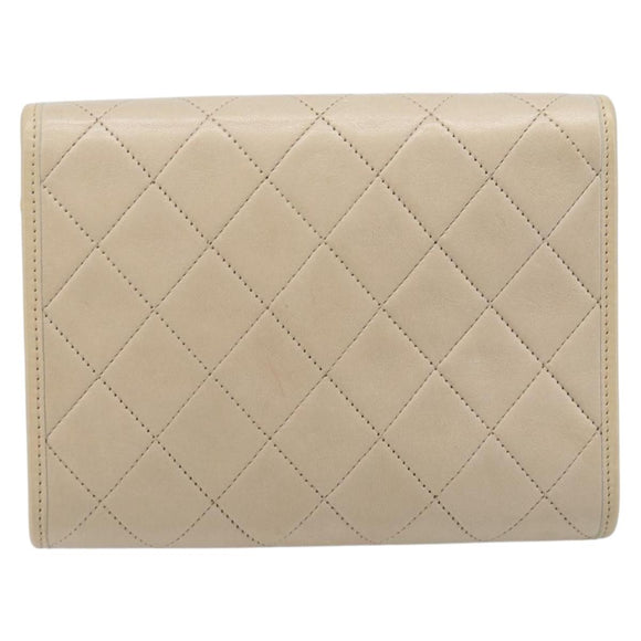 CHANEL Matelasse Chain Shoulder Bag Lamb Skin Beige Gold CC Auth 200578V
