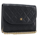 CHANEL Matelasse Chain Shoulder Bag Lamb Skin Black Gold CC Auth 200579V-1