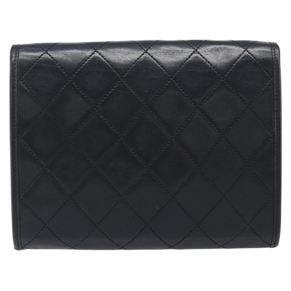 CHANEL Matelasse Chain Shoulder Bag Lamb Skin Black Gold CC Auth 200579V