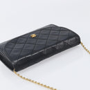 CHANEL Matelasse Chain Shoulder Bag Lamb Skin Black Gold CC Auth 200579V-6