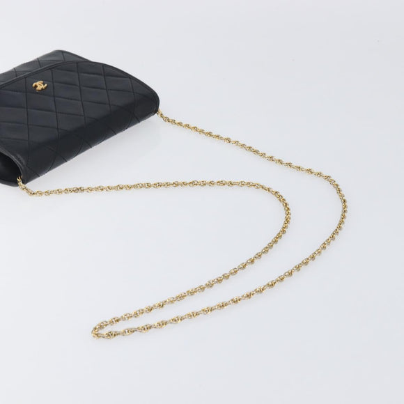 CHANEL Matelasse Chain Shoulder Bag Lamb Skin Black Gold CC Auth 200579V