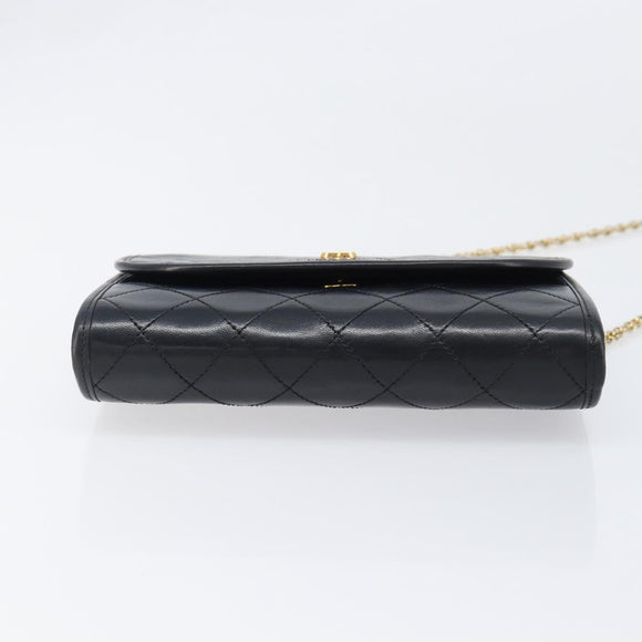 CHANEL Matelasse Chain Shoulder Bag Lamb Skin Black Gold CC Auth 200579V